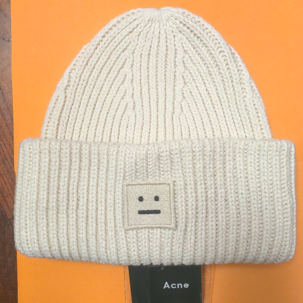Acne Studios Pansy N Face White Wool Beanie